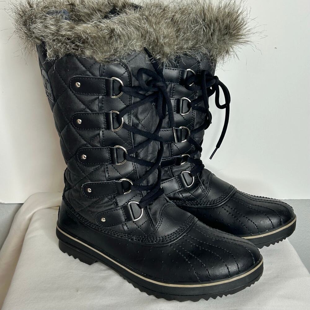 SOREL Women’s 11 Black Quilted Faux Fur Lace Up Winter Snow Boots NWOT